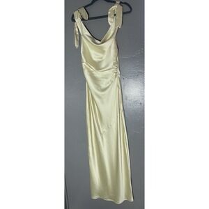 Women's Billy J Butter Yellow Maxi Slip Dress Size 8 Tie Straps Wedding Guest